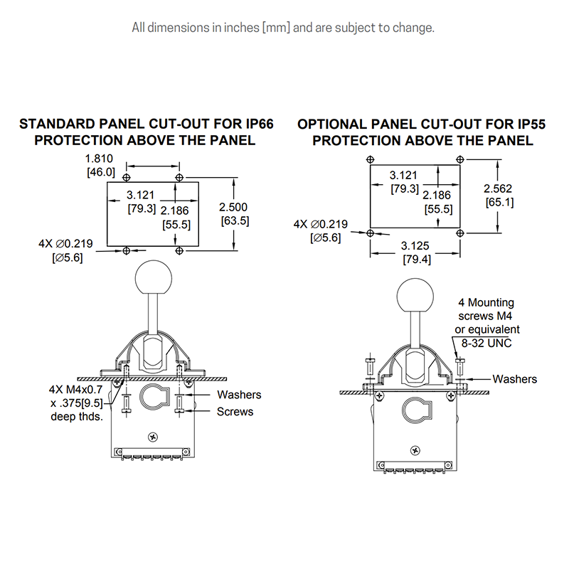 Standard and optional mounting details.