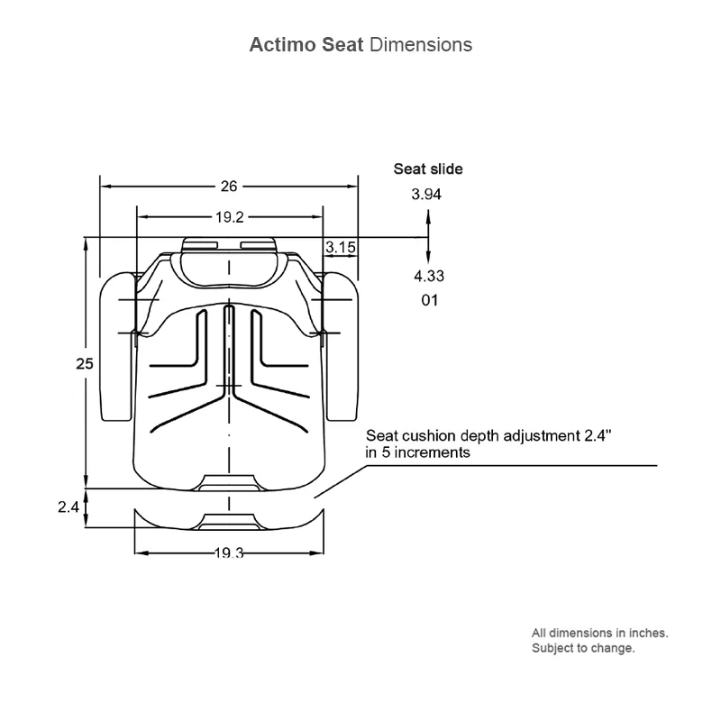 Actimo seat dimensions continued